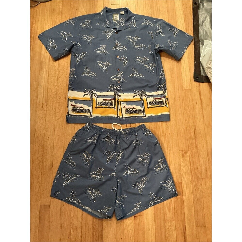 Roundtree & Yorke Men’s Beach Shirt & Swim Shorts Set Sz L Cotton